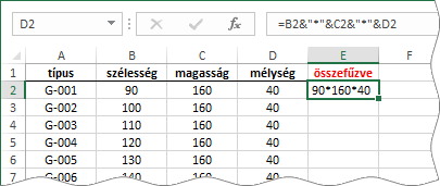 példa a szöveg-összefűző operátor alkalmazására az Excel-képletben